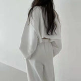 woloong  White Three Piece Set For Women O Neck Long Sleeve Tops Sleeveless Vest Wide Leg Pants Female Casual Sets New