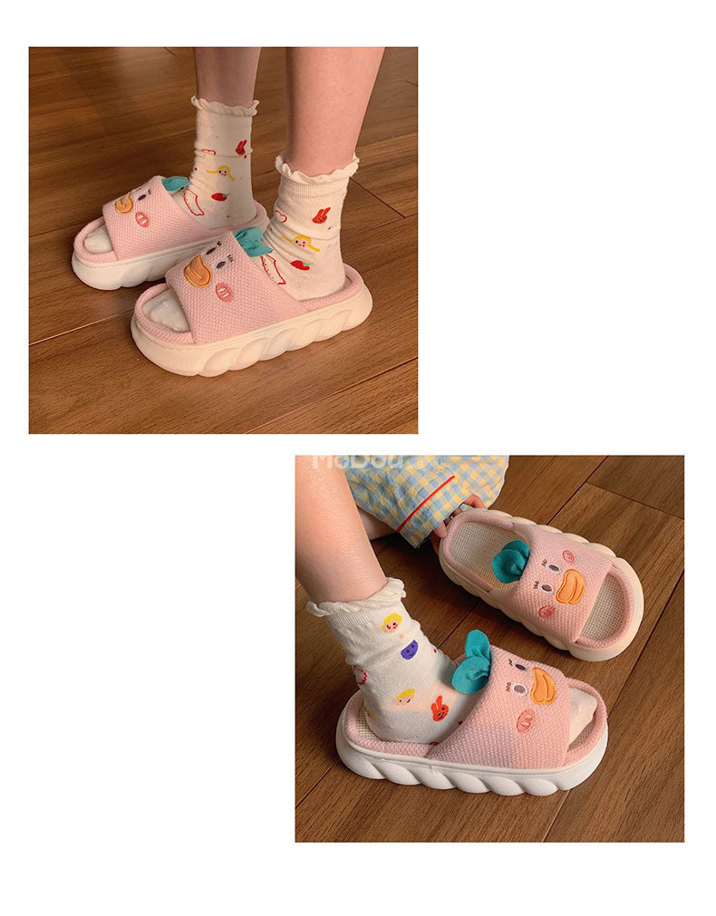 woloong  Four Season Home Non Slip Thick Sole Mute Hemp Cotton Women Slippers Cute Cartoon Shape Men Indoor Shoes New Arrival