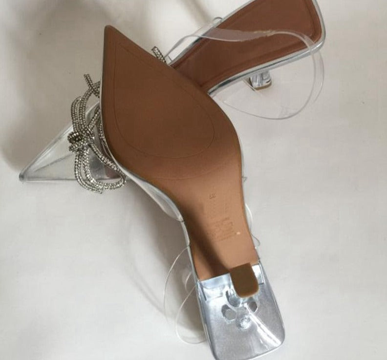 woloong New Brand Women Slingback Shoes Fashion PVC Transparent Ladies Elegant Sandals Thin High Heel Pointed Toe Mules S