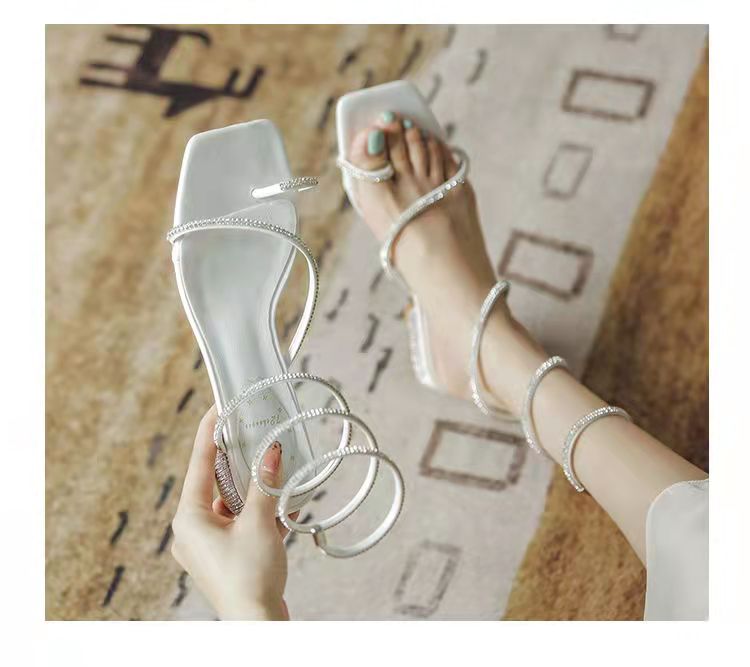 Summer New Women's Sandals Fashion Luxury Rhinestone Butterfly Snake Surround Chunky Heel Banquet Shoes
