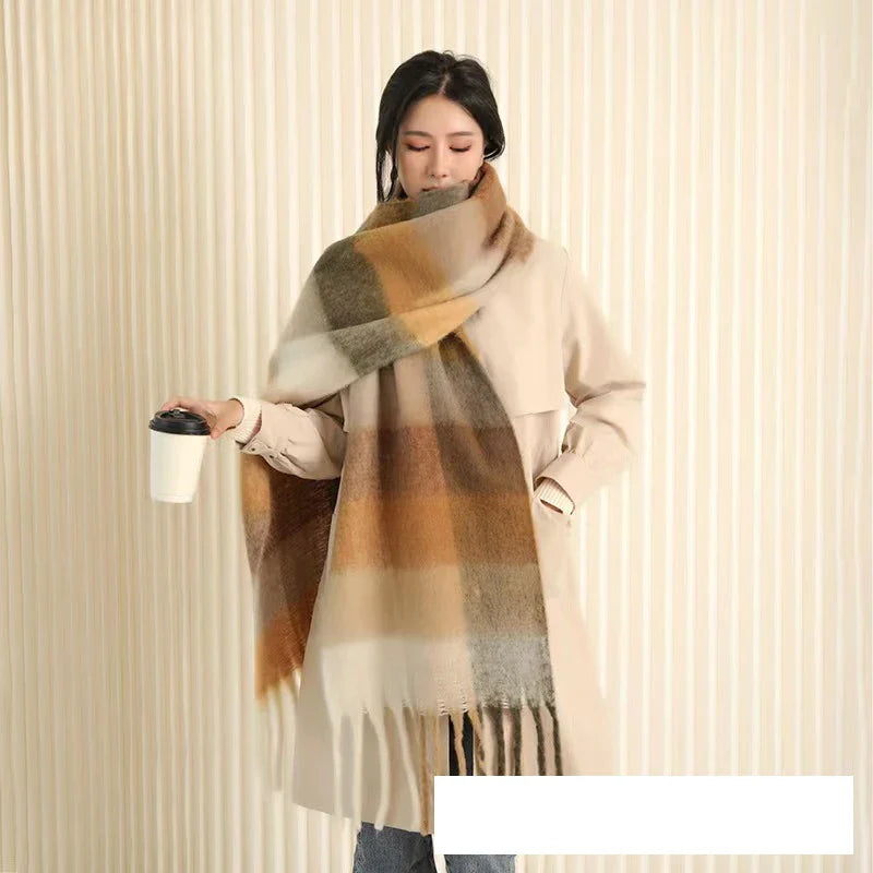 Thick Warm Winter Scarf  New Women Plaid Design Pashmina Shawls Cashmere Shawl Lady Wrap Tassel Scarves Knitted Men Foulard