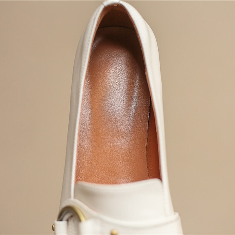 woloong   Spring New Genuine Leather Women Shoes Fashion Retro Slip-On Loafers Shoes Square Toe Shoes Woman Zapatos De Mujer Flats