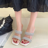 goosudu Transparent Thick Heel Crystal Slippers Women Summer New Korean Open Toe Rhinestone Dress Casual High Heels Women Slippers