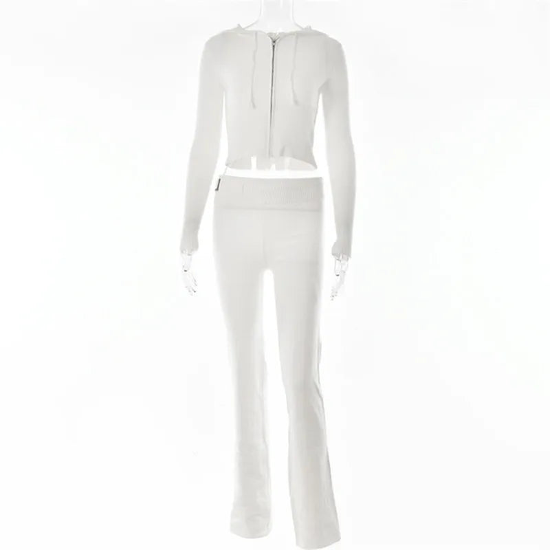 Zipper Lace-up Hoodies+Pant Sets  Women Slim-fit Solid Cardigan Street Temperament Casual Femme Sweatshirt Suits