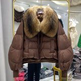 European Version Winter New Light Luxury All-match Big Fur Collar Loose Women's Long-Sleeved Bread Korean Version Down Jack