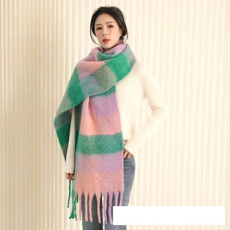 Thick Warm Winter Scarf  New Women Plaid Design Pashmina Shawls Cashmere Shawl Lady Wrap Tassel Scarves Knitted Men Foulard