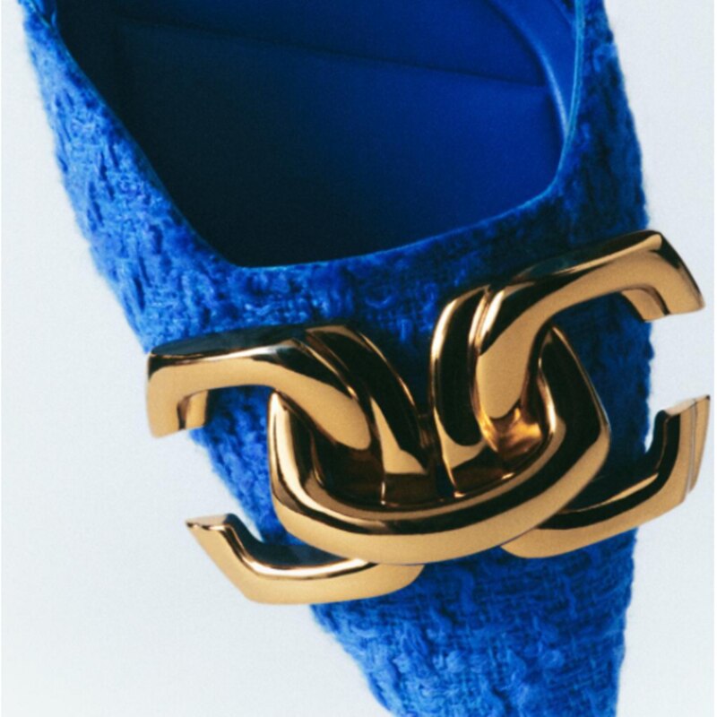woloong  Brand Fashion Women Shoes Spring Summer New Blue Back Empty Personality Sandals Metal Decoration Flat All-match Mules