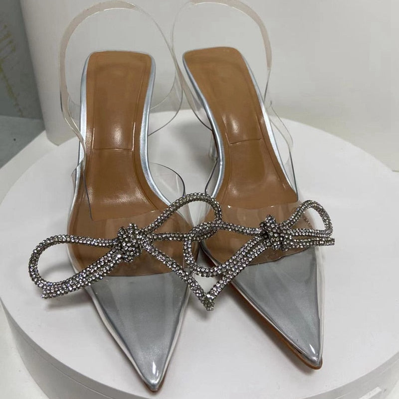 woloong New Brand Women Slingback Shoes Fashion PVC Transparent Ladies Elegant Sandals Thin High Heel Pointed Toe Mules S