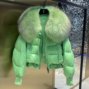European Version Winter New Light Luxury All-match Big Fur Collar Loose Women's Long-Sleeved Bread Korean Version Down Jack