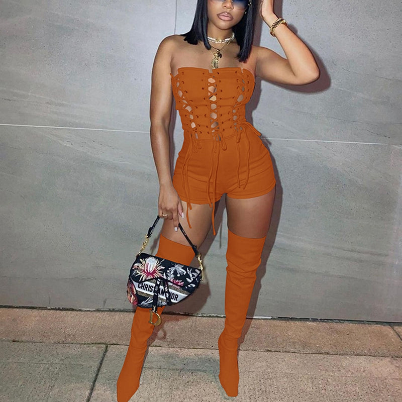 goosudu Lace Up Sexy Jumpsuit Women Club Outfits Elegant Romper Shorts Jumpsuit Bodycon Playsuit One Piece Summer Overalls for Women