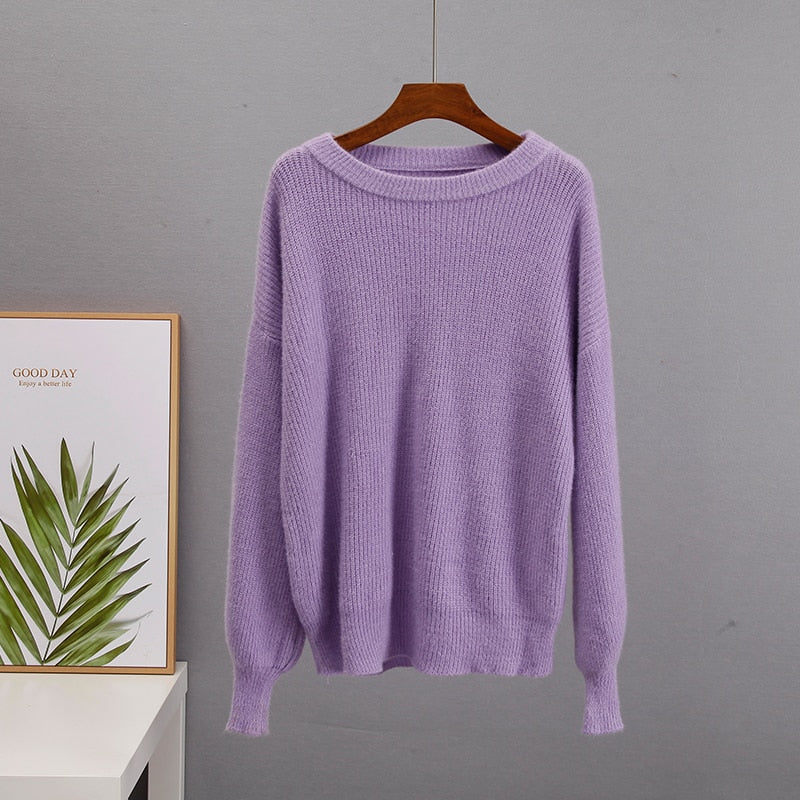 Hirsionsan Soft Warm Knitted Cashmere Sweaters Women  New Winter Loose Solid Female Pullovers Basic Knitwear Jumper  12color
