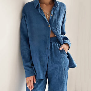 Cotton Women's Home Clothes Loose 2 Piece Sets Long Sleeve Sleepwear Female Casual Trouser Suits Autumn Pajamas