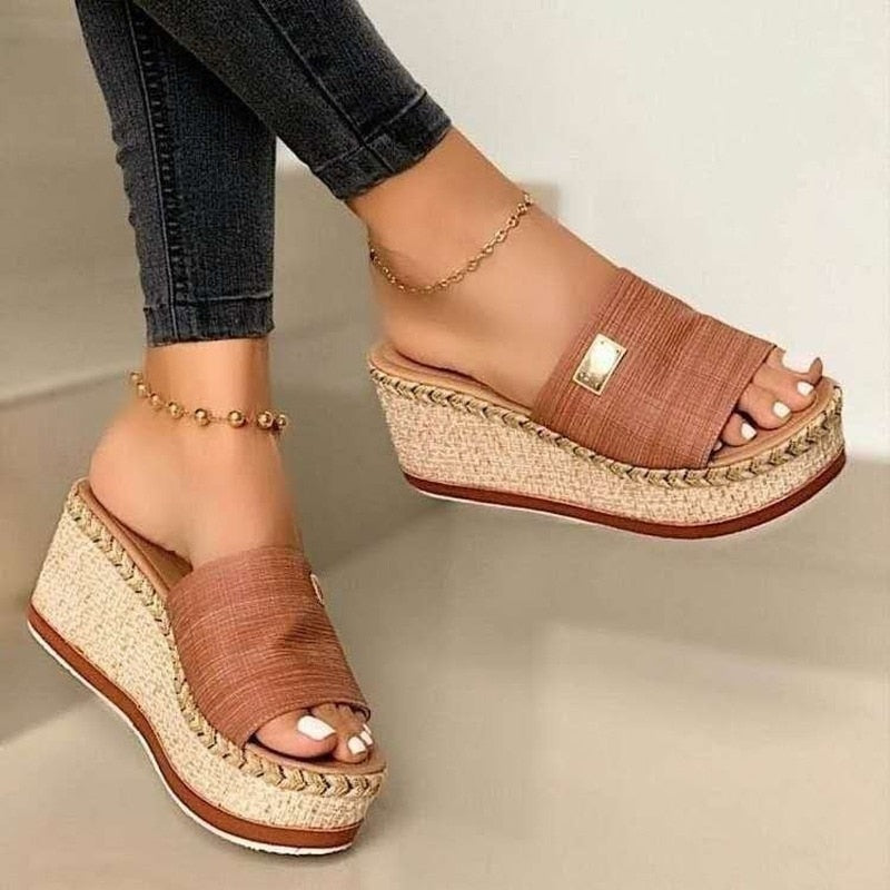 New Womens Slipper Fish Mouth Thick Bottom Casual Wedges Sandals Stylish Comfortable Flat Mules Plus Size Zapatilla Mujer