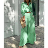 Shirt Long Pants Suits 2 Piece Set Women Long Sleeve Shirt Wide Leg Pants Casual White Spring Summer Outfits  New