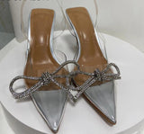 woloong New Brand Women Slingback Shoes Fashion PVC Transparent Ladies Elegant Sandals Thin High Heel Pointed Toe Mules S