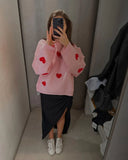 Love Embroidery Women's Knitting Sweaters Sweet Chic Long Sleeved O-neck Pullovers  New Female Casual Fashion Sweater