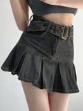 Summer New Denim Short Skirt Women Retro Sexy High Waist A-line Pleated Skirt Ladies Korean Fashion Hot Girl Style Skirt