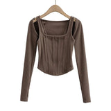 Women Striped Stitching Slim T-shirt Female 2 In 1 Shrug Set Co-ord Crop Shrug And Corset Tank Tops Set Y2k Streetwear New