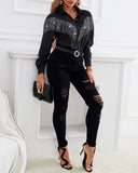Spring Autumn Women Tassel Sheer Mesh Button Front Shirt  Femme Turn-Down Collar Long Sleeve Top Office Lady Outfits Traf