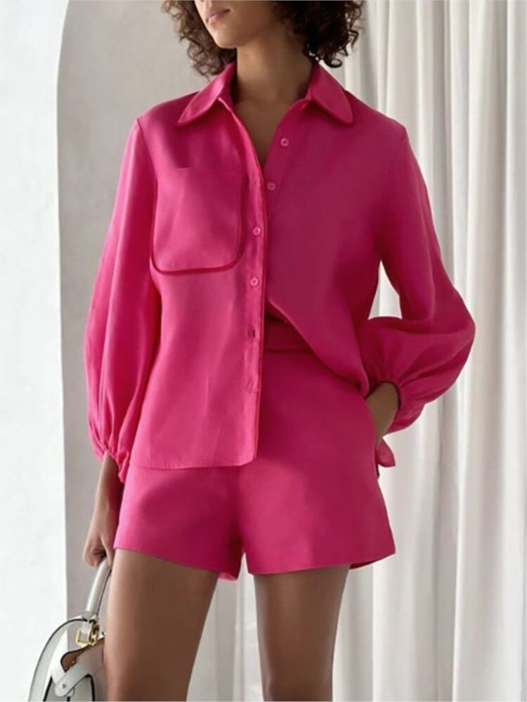 Linen Lantern Sleeve Blouses Shorts 2 Pieces Suits Cotton Loose Shorts Patchwork Tops Sets Fashion Women Vacation Outfits