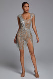goosudu Sedaya Glitter Mesh Mini Dress - Silver