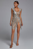 goosudu Sedaya Glitter Mesh Mini Dress - Silver
