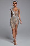 goosudu Sedaya Glitter Mesh Mini Dress - Silver