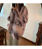 Winter Women Purple Sweater Crew Neck Twist Tie Dye Korean Fashion Lazy Wind Loose New Pullover Long Sleeves Knitting Tops