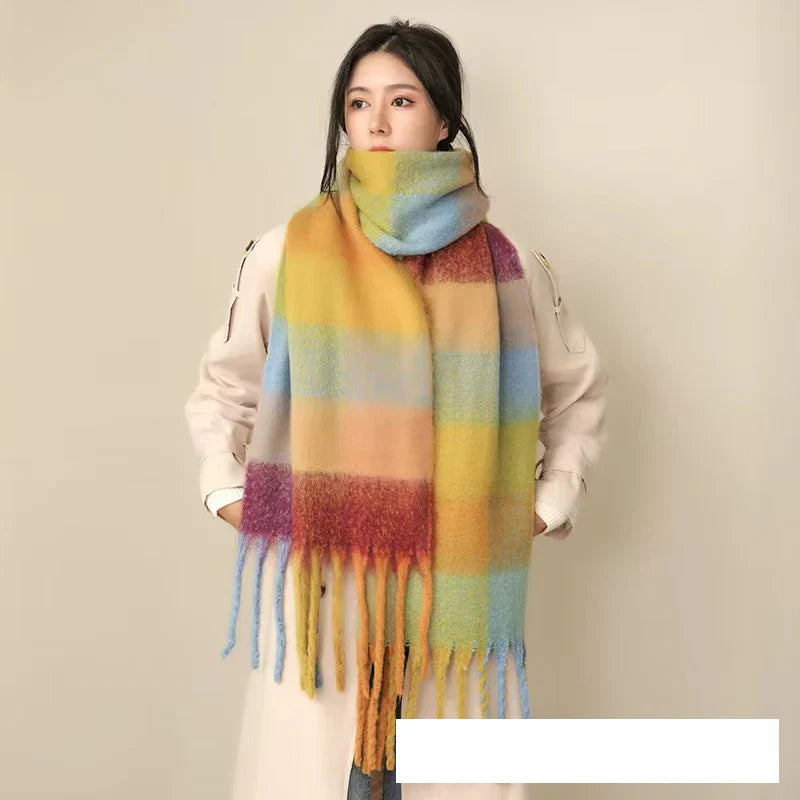 Thick Warm Winter Scarf  New Women Plaid Design Pashmina Shawls Cashmere Shawl Lady Wrap Tassel Scarves Knitted Men Foulard