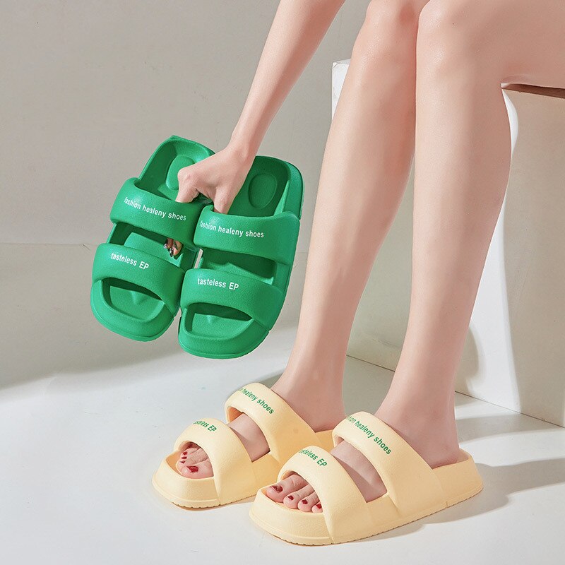 New Summer Versatile Thick Sole Women's Sandals and Slippers EVA Casual Home Indoor Comfortable Soft Sole Couple Slippers