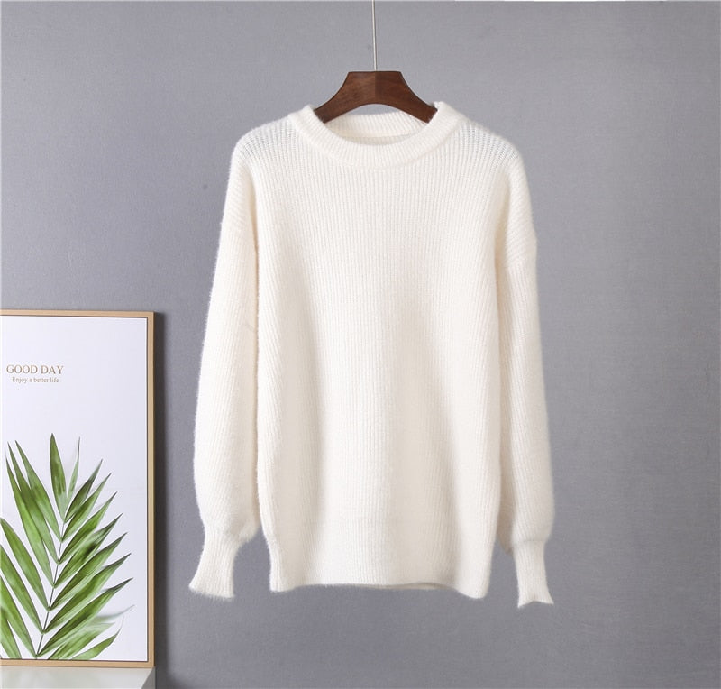 Hirsionsan Soft Warm Knitted Cashmere Sweaters Women  New Winter Loose Solid Female Pullovers Basic Knitwear Jumper  12color