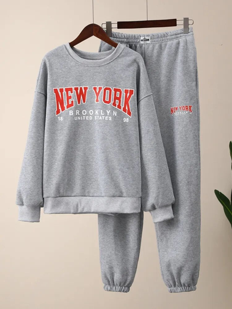 Autumn Winter Women Letter Print Tracksuit  Loose Pants Two Piece Sets Female Casual O-neck Sweatshirt Sportswear Outfits