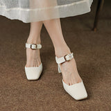 Summer New Women Shoes Square Toe High Heels Cover Heel Shoes Women Genuine Leather Women Sandals Concise Retro Mary Janes