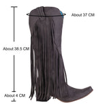 woloong  New Arrival Cowboy Western Long knee-high Boots Women Stacked Heeled Fringe Retro Casual Ridding Boots Autumn Shoes