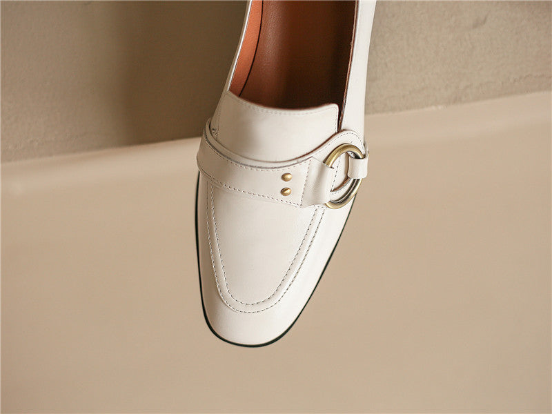 woloong   Spring New Genuine Leather Women Shoes Fashion Retro Slip-On Loafers Shoes Square Toe Shoes Woman Zapatos De Mujer Flats