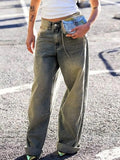 Vintage Wide Leg For Women Jeans Fashion New Jean Streetwear Zipper Pocket High Street Female Y2k Denim Trousers