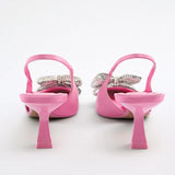 woloong  Summer Sandals Luxury Women New Cute Fashion Pink Bow Tie Rhinestone Pointed High Heels Sexy Pumps Plus Size 35-41