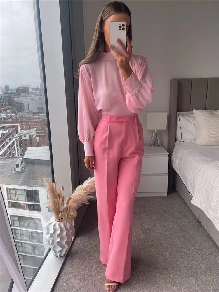 goosudu New Pink Pants Women High Waist Wide Leg Trousers Woman Casual Baggy Pant Suits Spring Streetwear Wide Pants