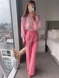 woloong New Pink Pants Women High Waist Wide Leg Trousers Woman Casual Baggy Pant Suits Spring Streetwear Wide Pants