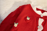 Chic Korean Fashion Flower Pattern Red Christmas Cardigan Sweaters Autumn Winter Long Sleeve Y2K Aesthetic Knitted Tops Christmas New Year