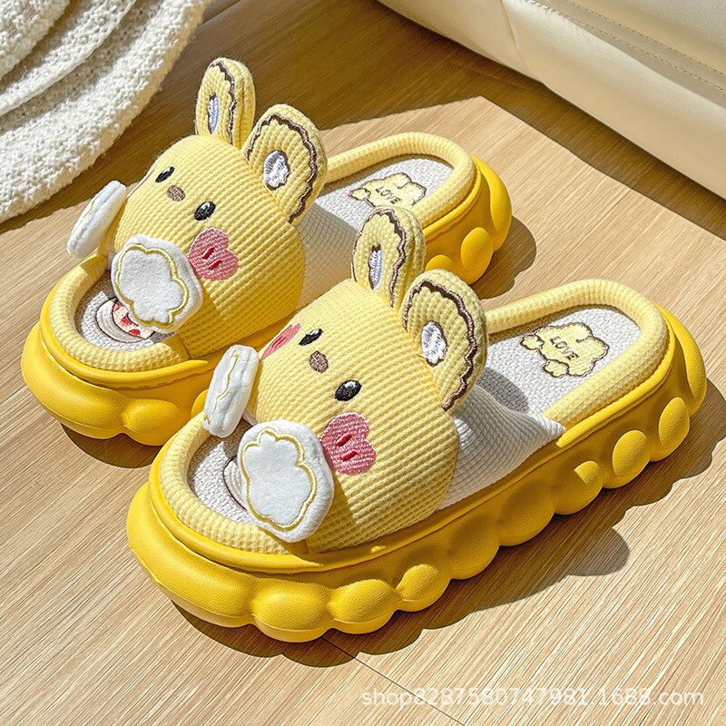 woloong  Four Season Home Non Slip Thick Sole Mute Hemp Cotton Women Slippers Cute Cartoon Shape Men Indoor Shoes New Arrival