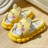 woloong  Four Season Home Non Slip Thick Sole Mute Hemp Cotton Women Slippers Cute Cartoon Shape Men Indoor Shoes New Arrival