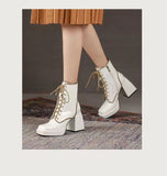 woloong  Thick Heel  Boots Autumn Winter New Fashion Side Zipper Lace Non-slip Waterproof Platform Thick-soled Women's Boots ANKLE