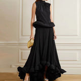 Solid Two Piece Sets For Women Stand Collar Sleeveless Tops High Waist A Line Skirts Summer Set Female Fashion New