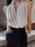 French Elegant Jumpsuits Women Casual Sleeveless Black and White Crop Tops + Loose Pants Office Lady Korean Clothing Summer