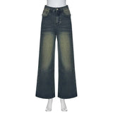 Vintage Wide Leg For Women Jeans Fashion New Jean Streetwear Zipper Pocket High Street Female Y2k Denim Trousers