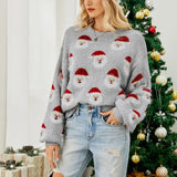 Ladies Cute Sweater Autumn/Winter New O-Neck Lantern Sleeve Loose Knitted Tops Traf Pullover Father Christmas Sweaters New Year