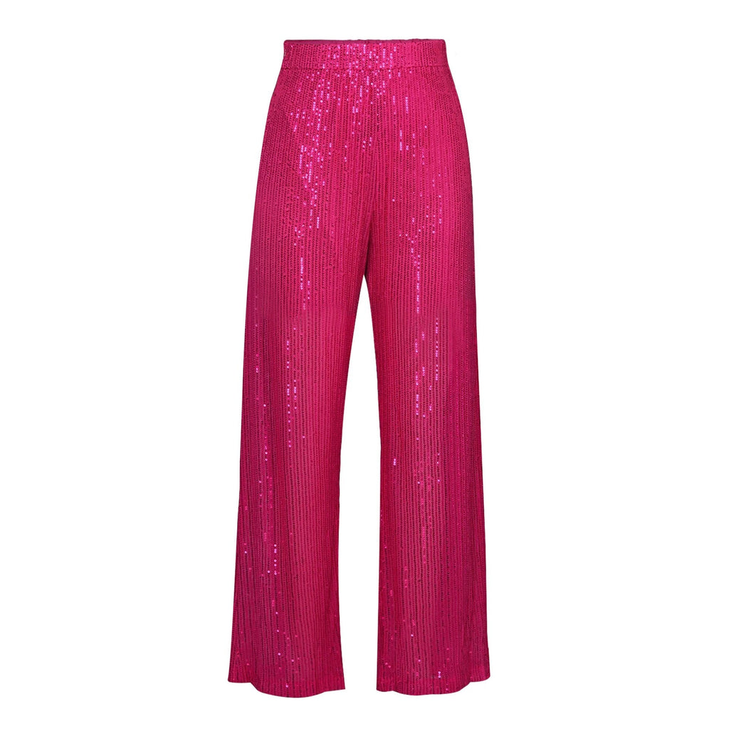 Silver Sequin Female Trousers High Waist Casual Luxury Party Outfit Trousers Fashion High Street Sparkle Straight Legg New