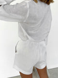 Linen Lantern Sleeve Blouses Shorts 2 Pieces Suits Cotton Loose Shorts Patchwork Tops Sets Fashion Women Vacation Outfits