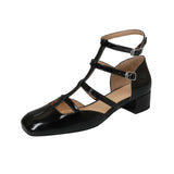 Fashion Sandals Women New High Real Genuine Leather Square Head Slim Strap Buckle Roman Style High Heels Summer Versatile